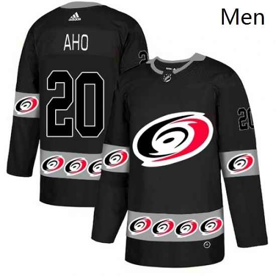 Mens Adidas Carolina Hurricanes 20 Sebastian Aho Authentic Black Team Logo Fashion NHL Jersey